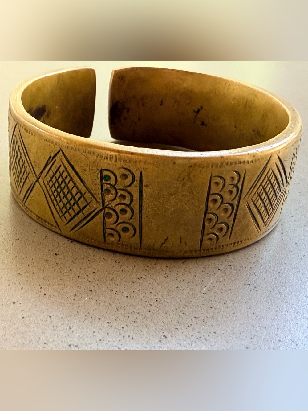 Vintage Etched Solid Brass Cuff Bracelet